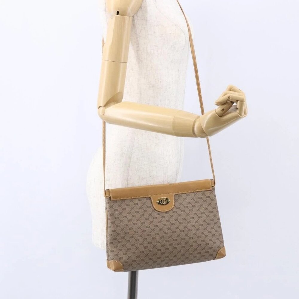 GUCCI Micro GG Supreme Shoulder Bag PVC Beige Gold Auth ep12007